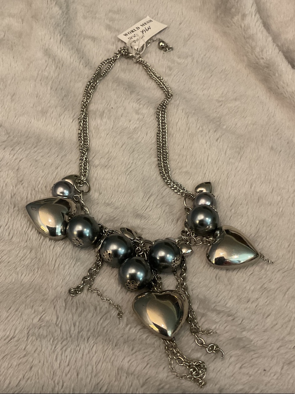 Silver-Tone Heart & Bead Statement Necklace